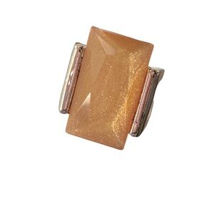 Vintage Sparkly Orange & Silver Geometric Ring - Sz 7
